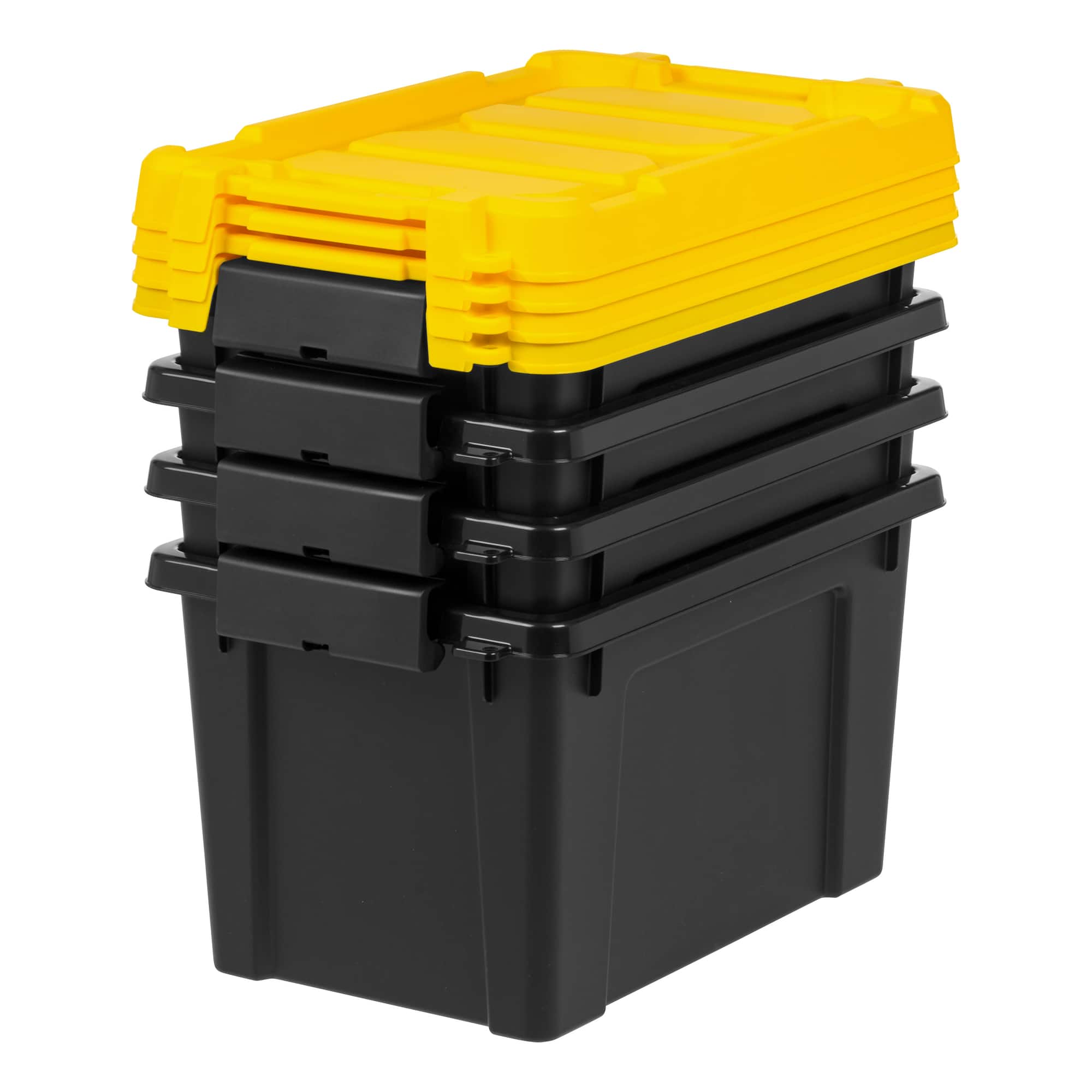 IRIS® 21.9qt. Black Store-It-All Utility Totes with Yellow Buckle Lids, 4ct.